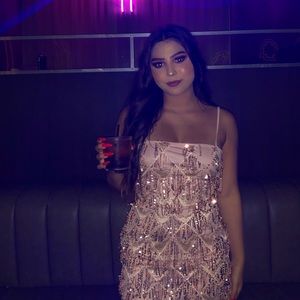 gold strappy sequin square neck bodycon dress